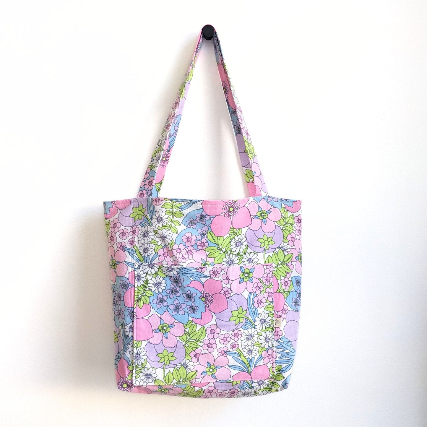 Tote bag fleurs 70's rose