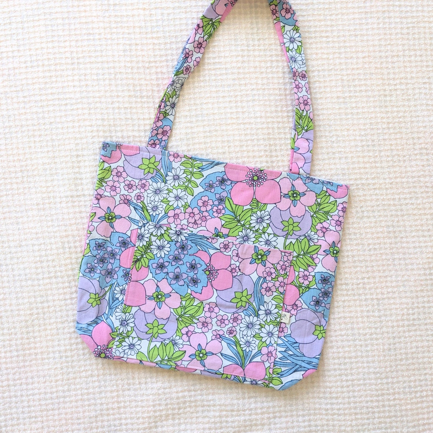 Tote bag fleurs 70's rose