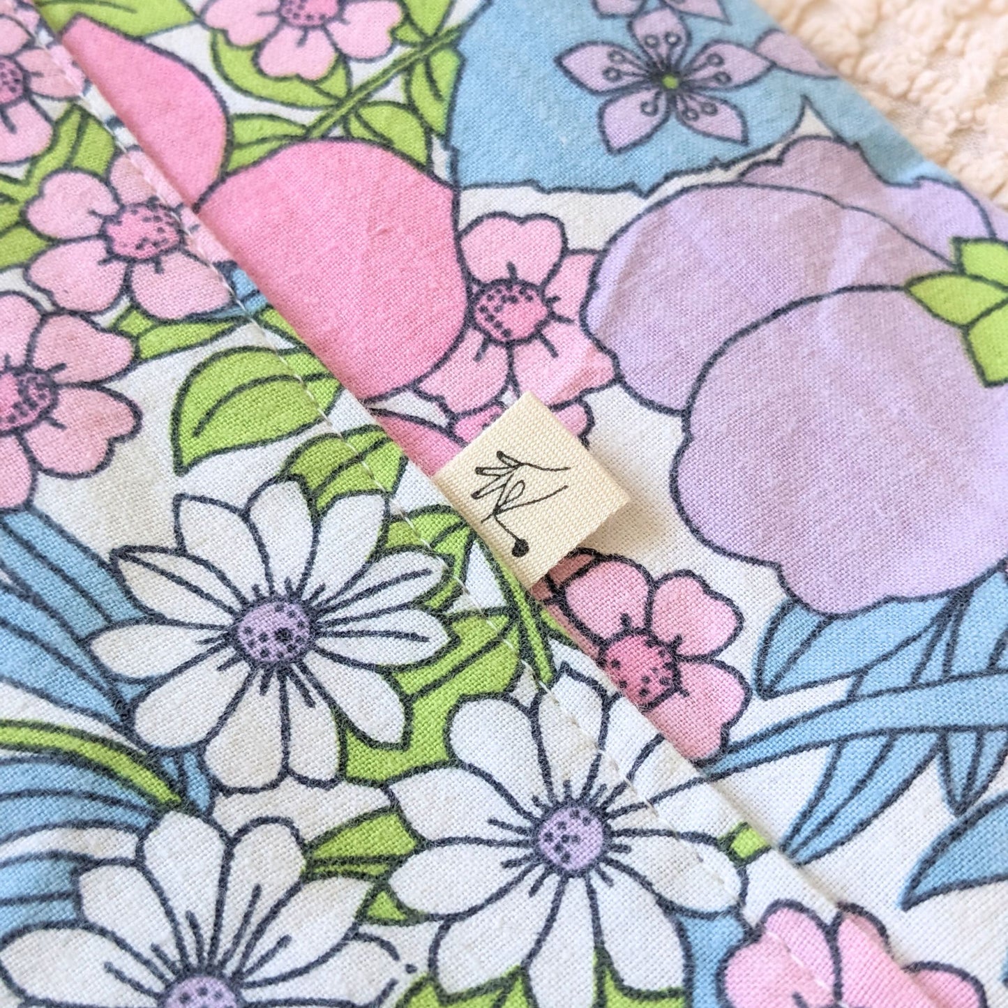 Tote bag fleurs 70's rose
