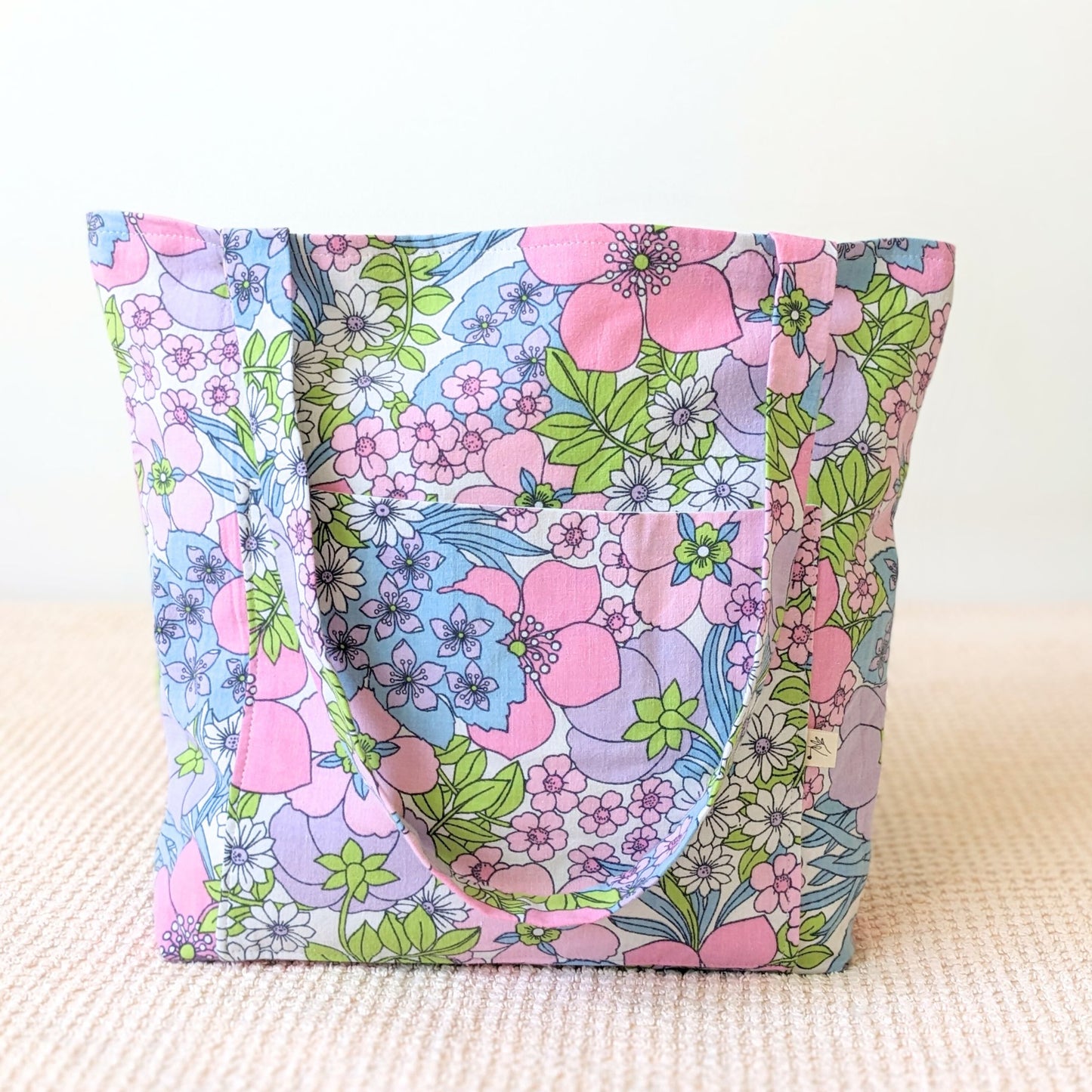 Tote bag fleurs 70's rose