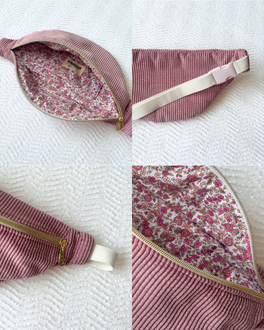 Sac banane velours rose & liberty vintage