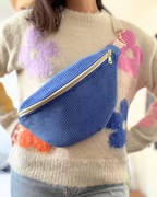 Sac banane velours bleu roi & motif vichy