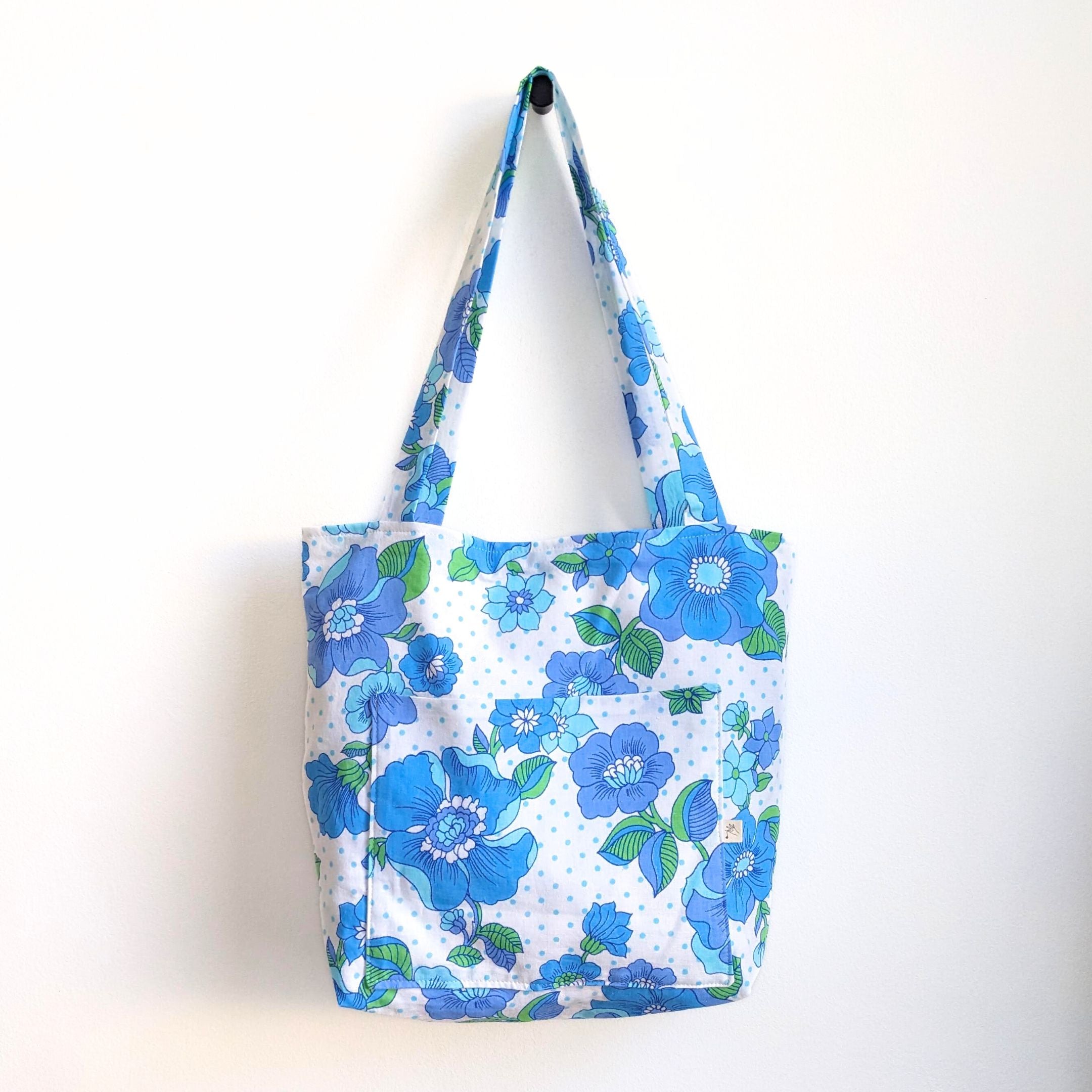 Sac cabas fleurs vintage bleu