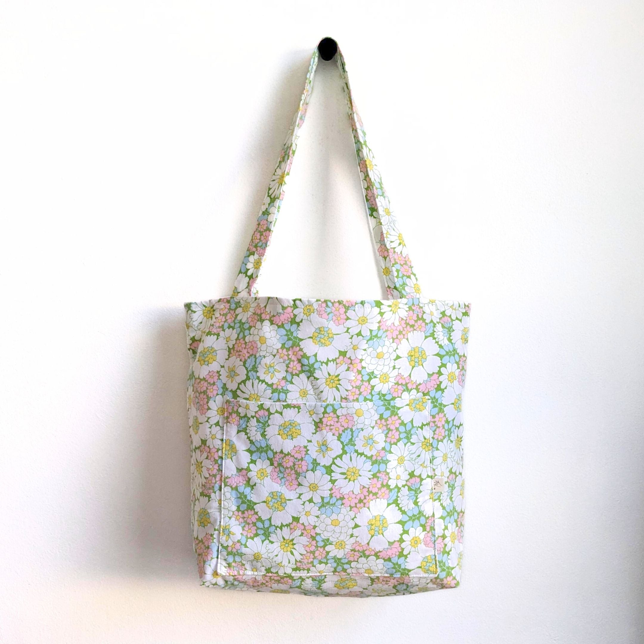 Sac cabas fleurs vintage vert