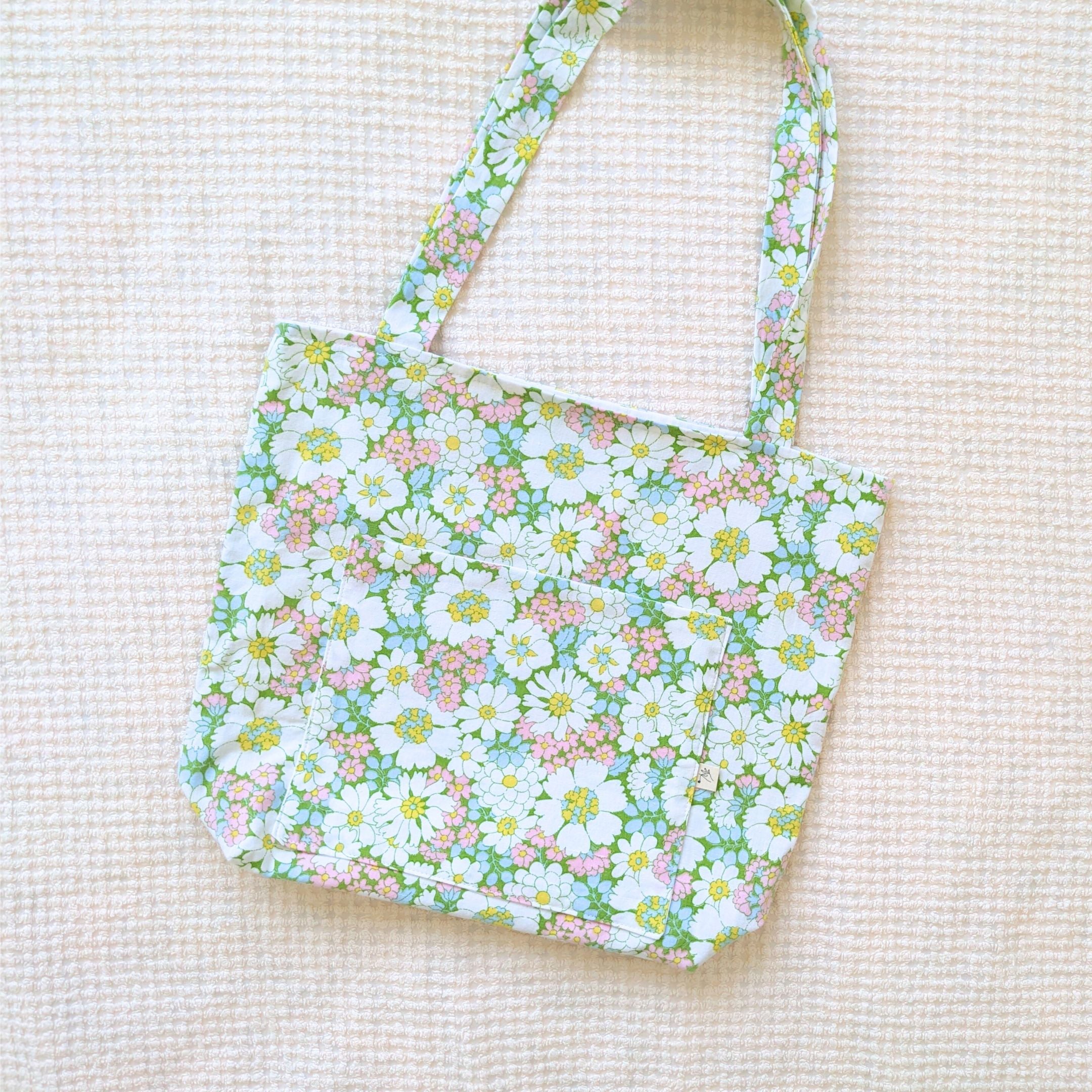 Sac cabas fleurs vintage vert