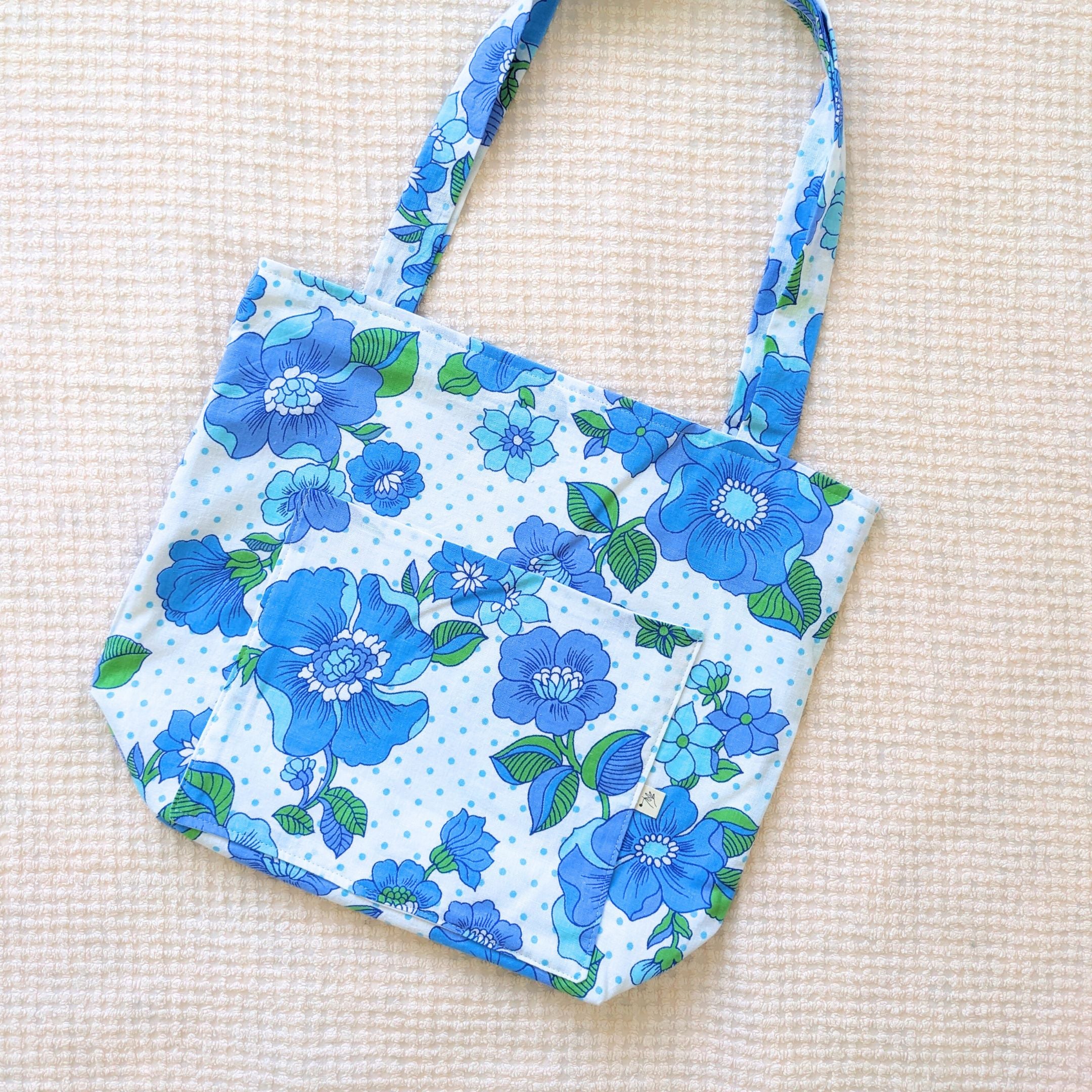 Sac cabas fleurs vintage bleu