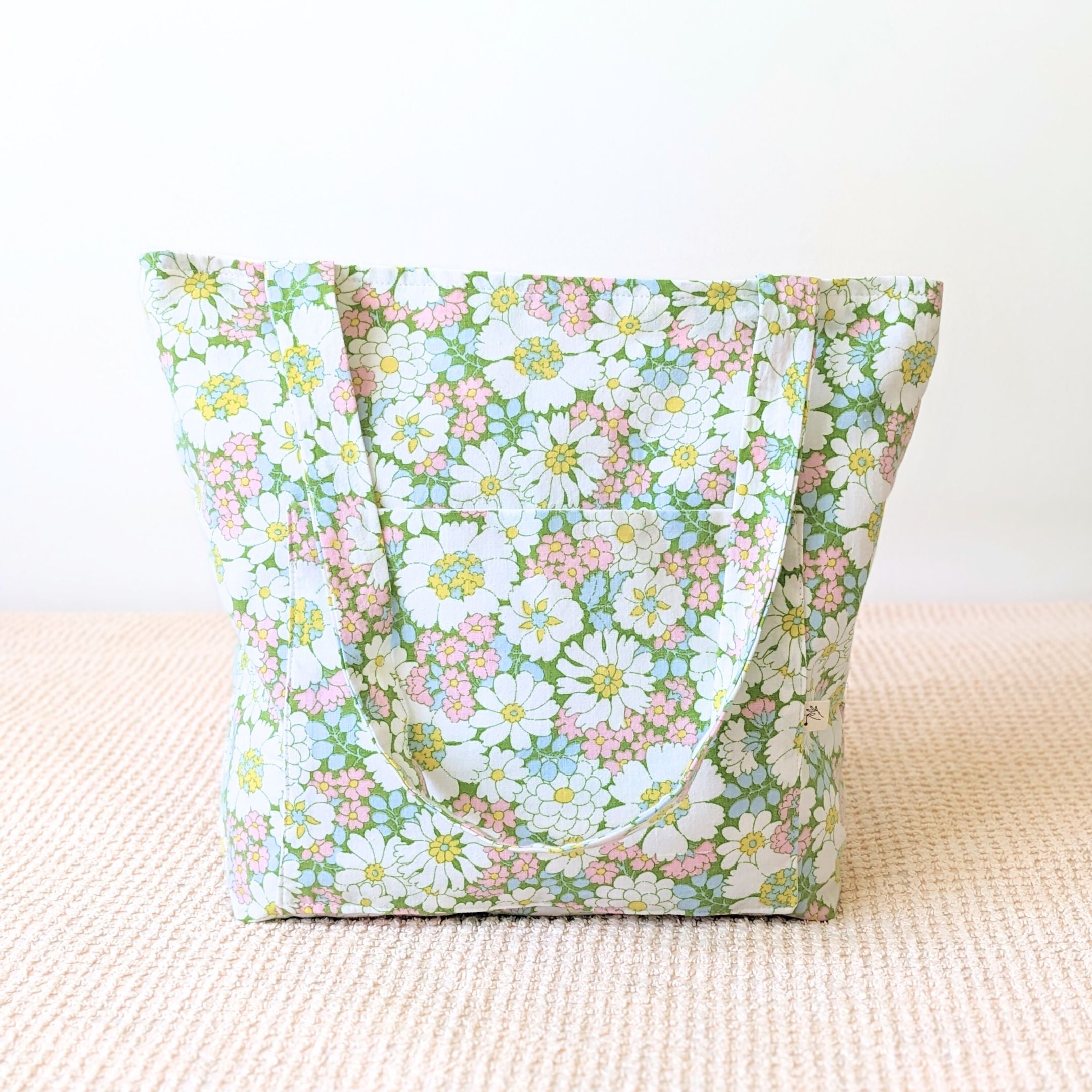 Sac cabas fleurs vintage vert