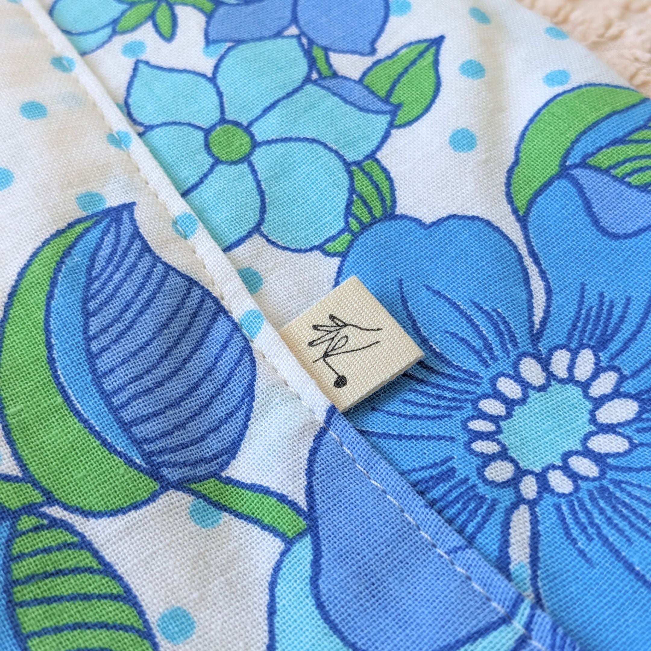 Sac cabas fleurs vintage bleu