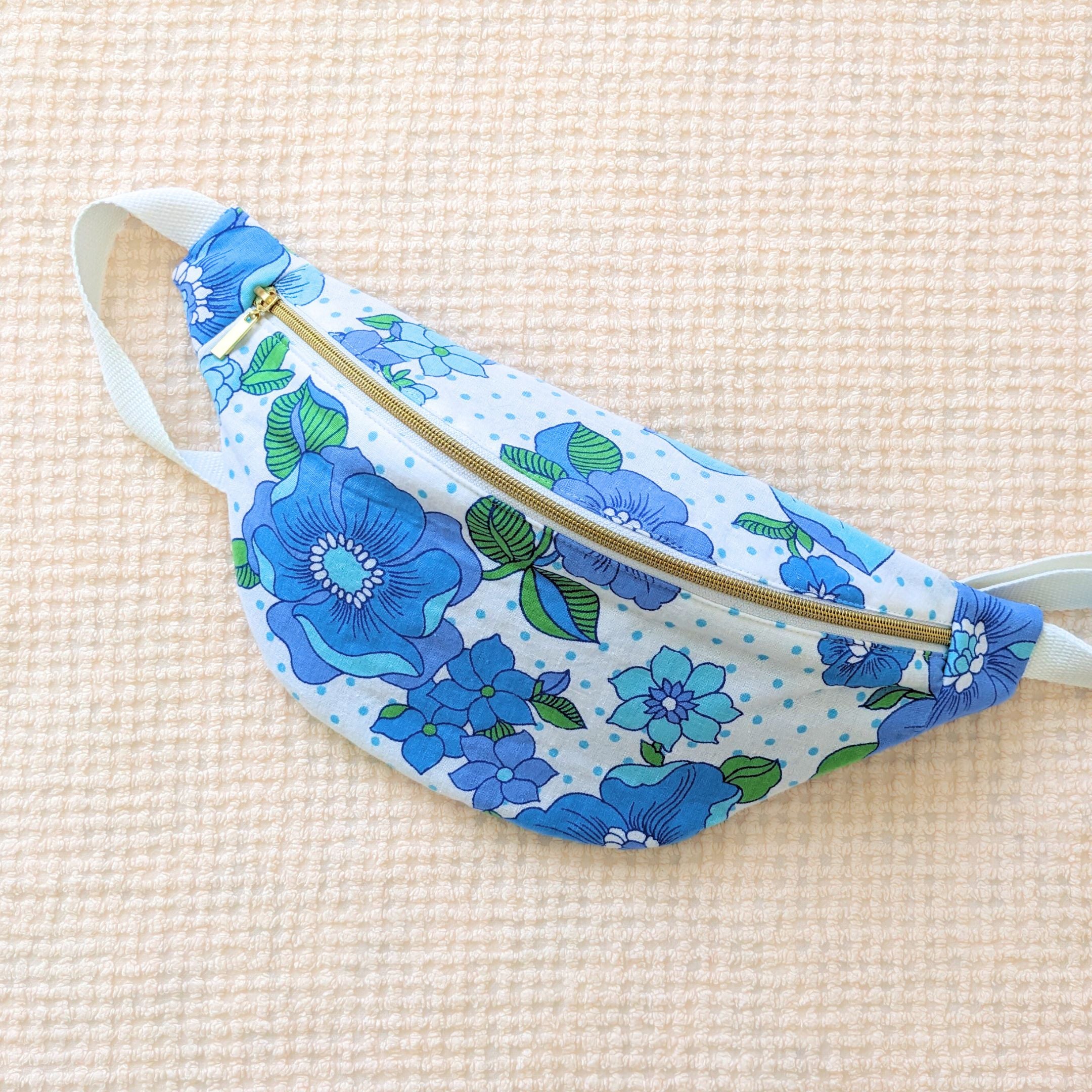 Sac banane bouquet vintage bleu