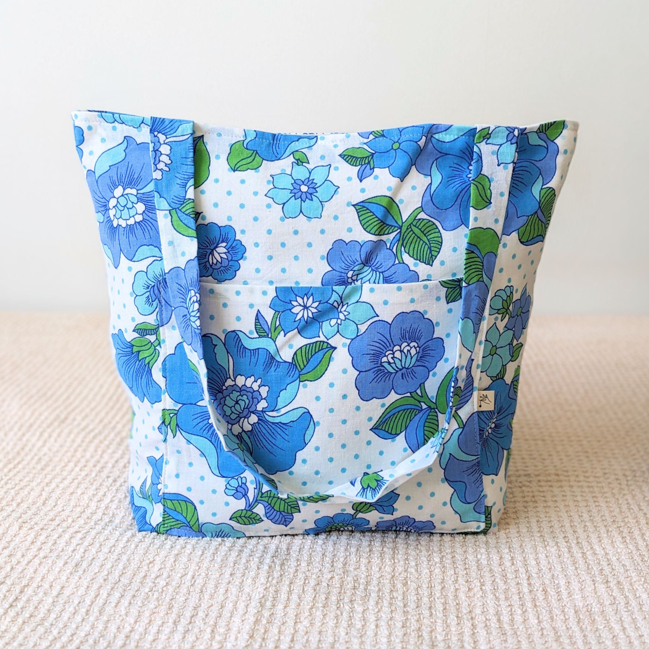 Sac cabas fleurs vintage bleu