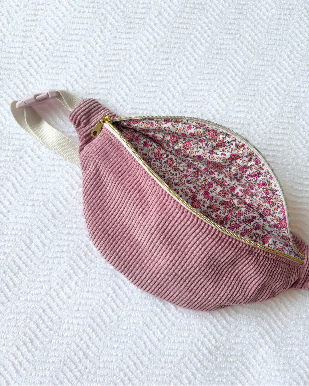 Sac banane velours rose & liberty vintage