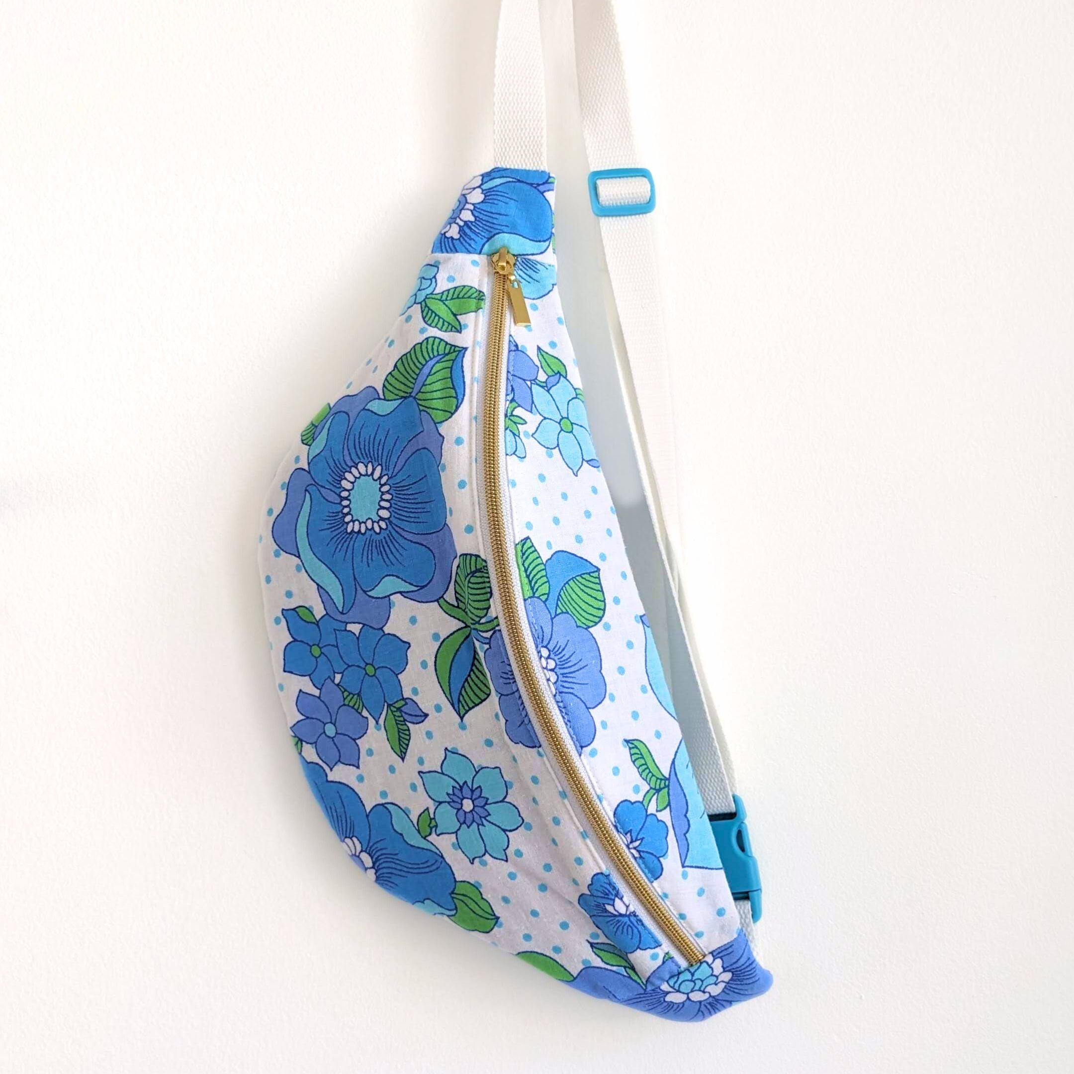 Sac banane bouquet vintage bleu