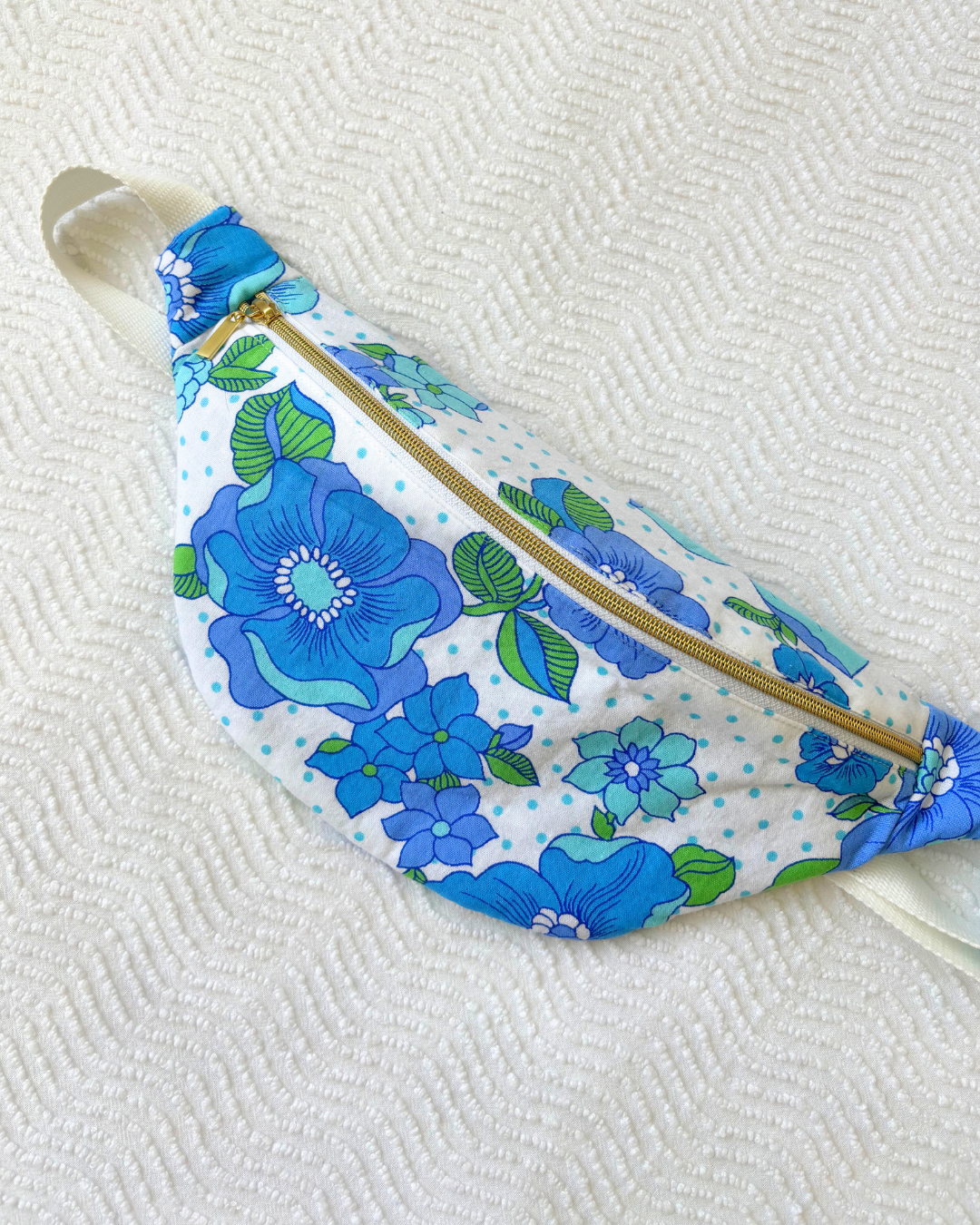 Sac banane vintage fleurs bleu