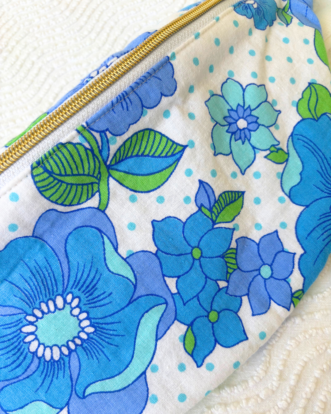 Sac banane vintage fleurs bleu