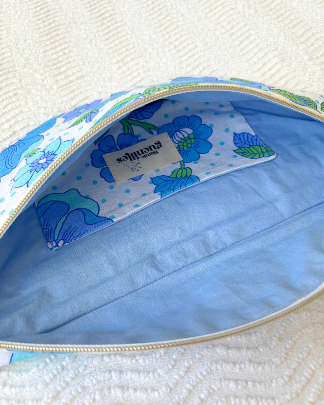 Sac banane vintage fleurs bleu