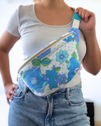 Sac banane vintage fleurs bleu