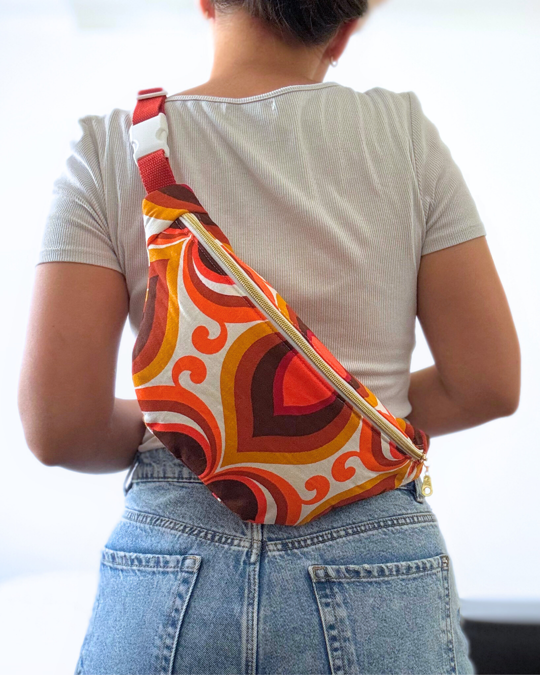 Sac banane arabesques vintage orange