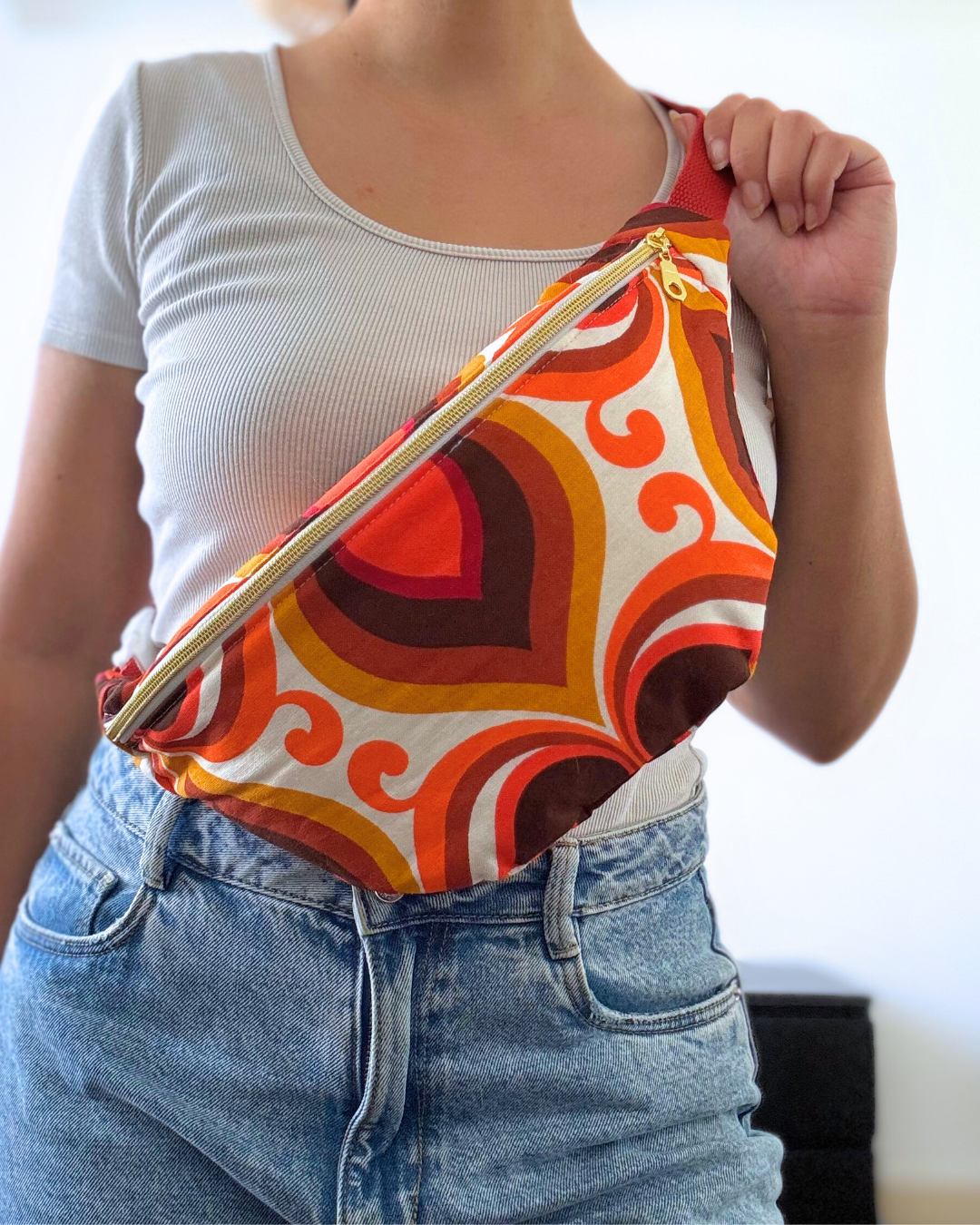 Sac banane arabesques vintage orange