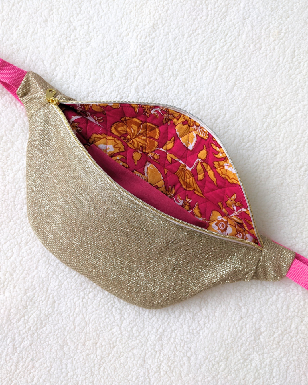 Sac banane paillettes dorées & fleurs indiennes