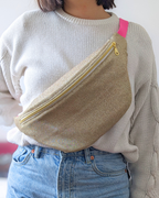 Sac banane paillettes dorées & fleurs indiennes