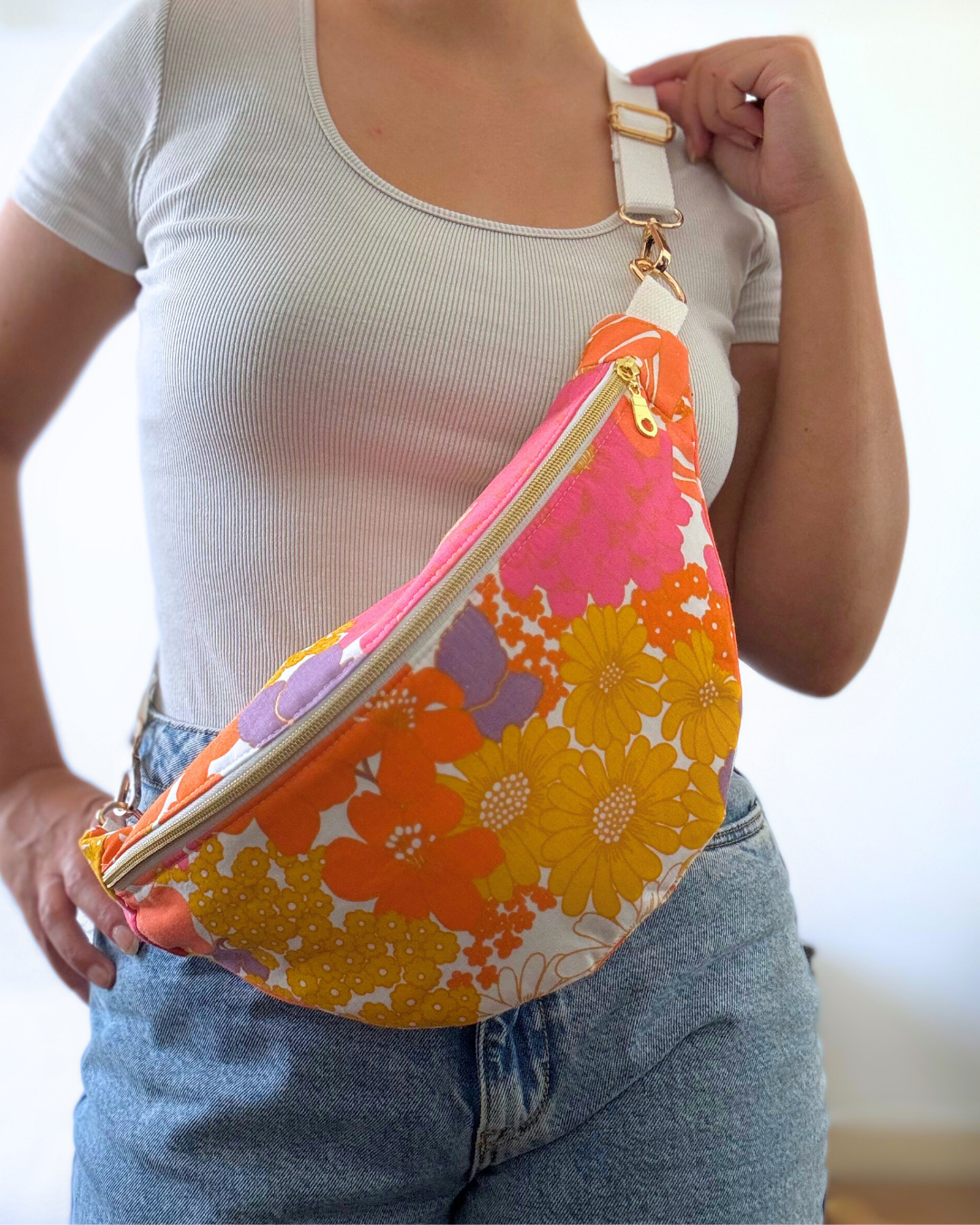 Sac banane vintage fleurs multicolore