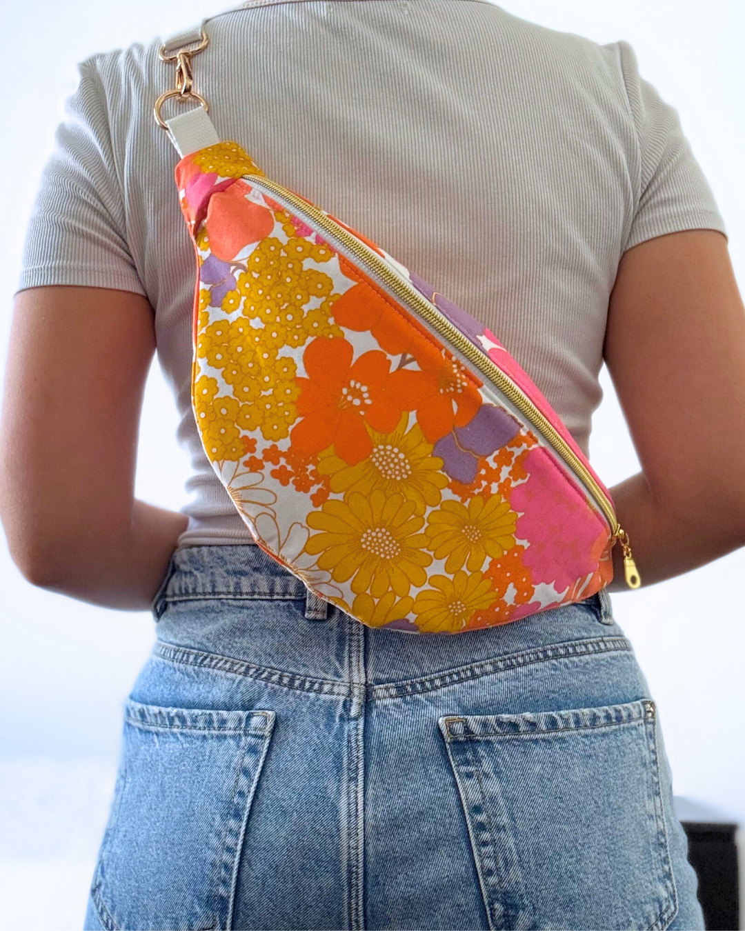 Sac banane vintage fleurs multicolore