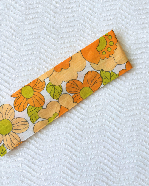 Bandeau fleurs vintage orange et vert