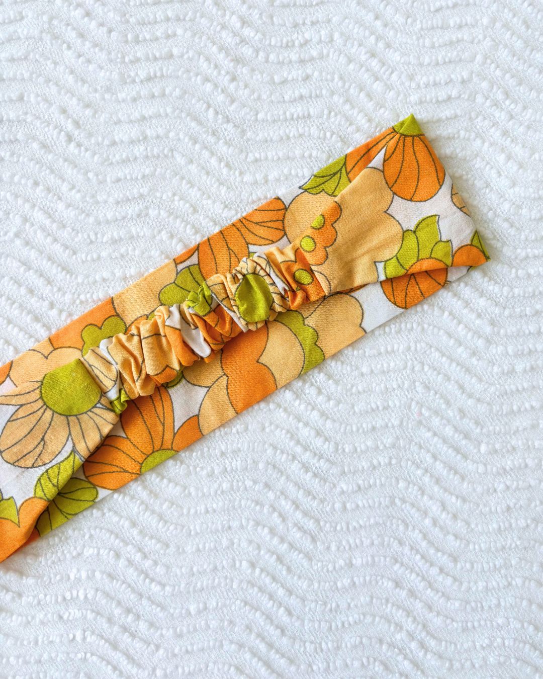 Bandeau fleurs vintage orange et vert
