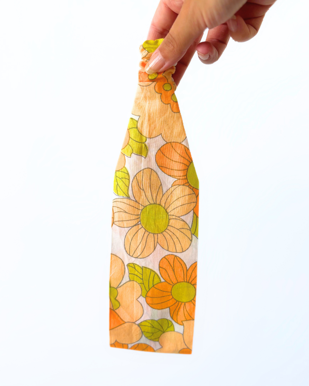 Bandeau fleurs vintage orange et vert