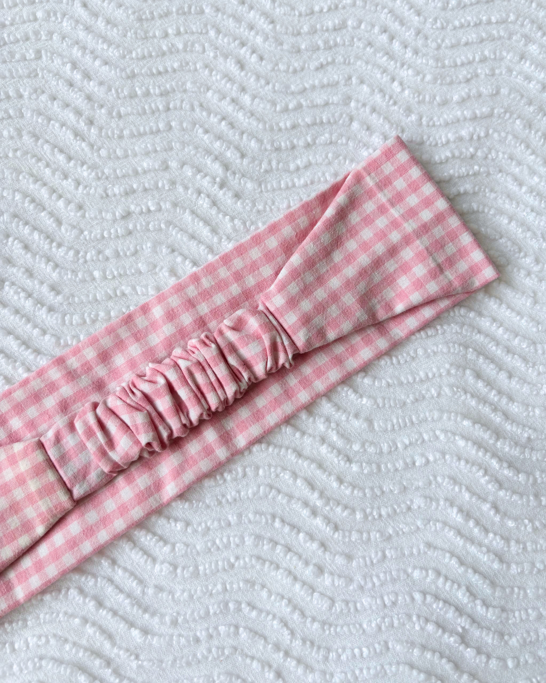 Bandeau vichy rose clair