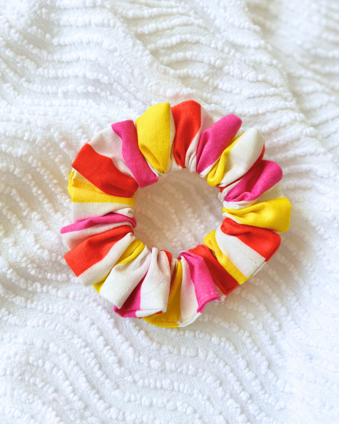 Chouchou rayures jaune, rose et orange