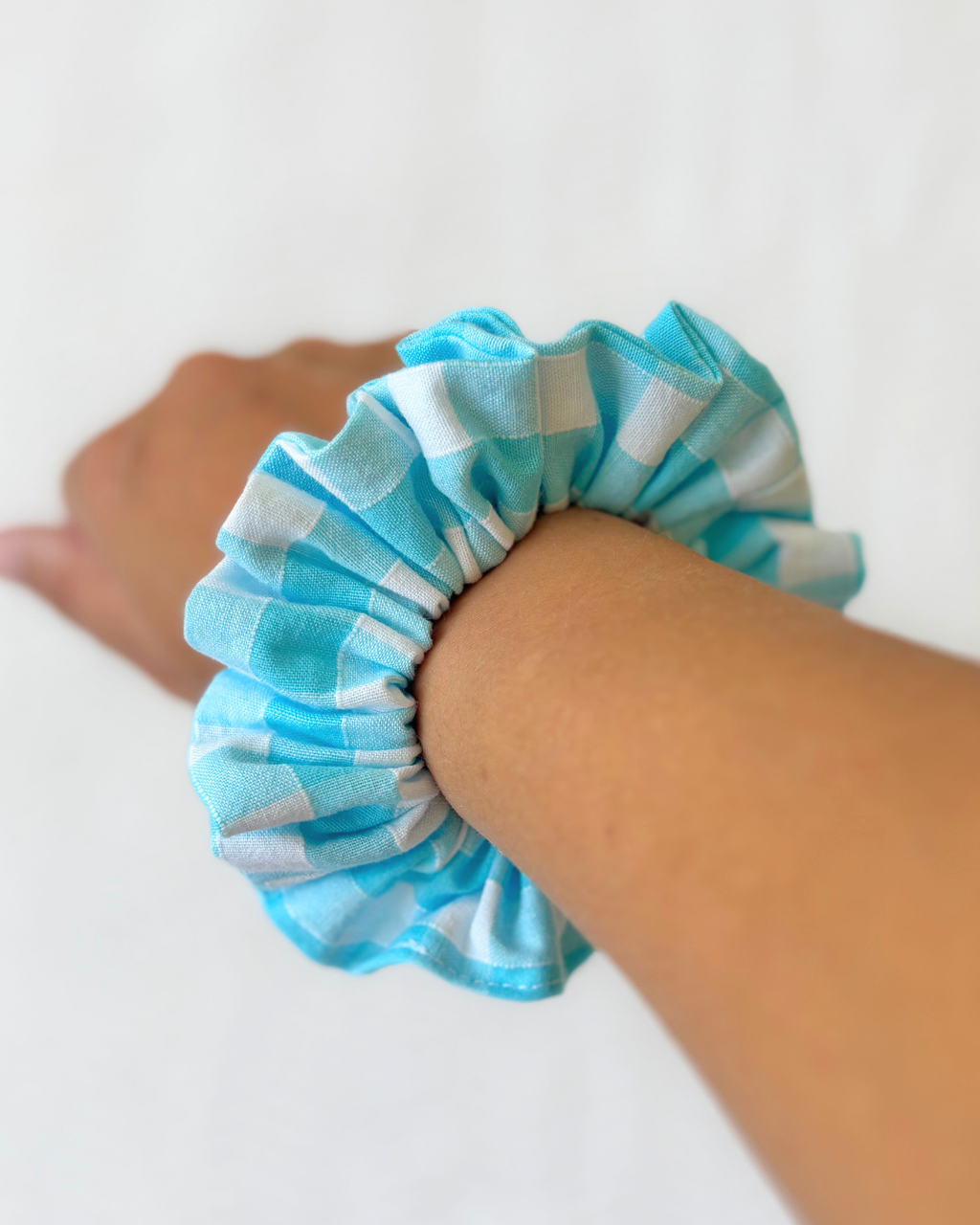 Chouchou vichy bleu turquoise