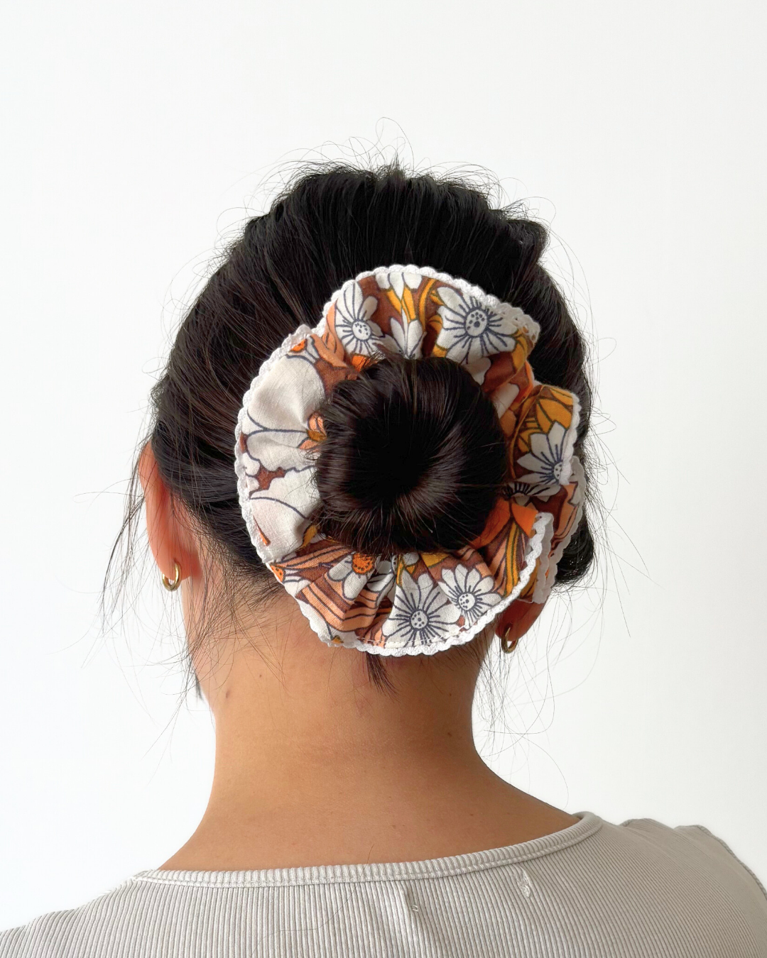 Chouchou dentelle 70's orange