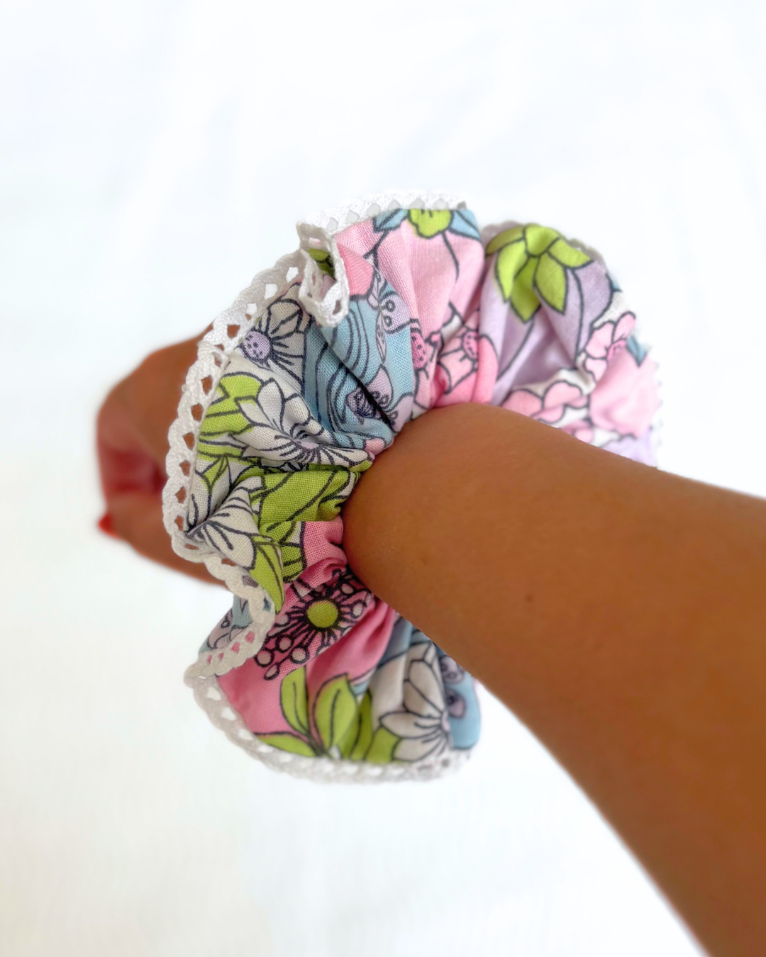 Chouchou dentelle 70's rose