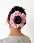 Chouchou dentelle carreaux rose