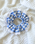 Chouchou dentelle vichy bleu et blanc