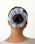 Chouchou dentelle vichy bleu et blanc