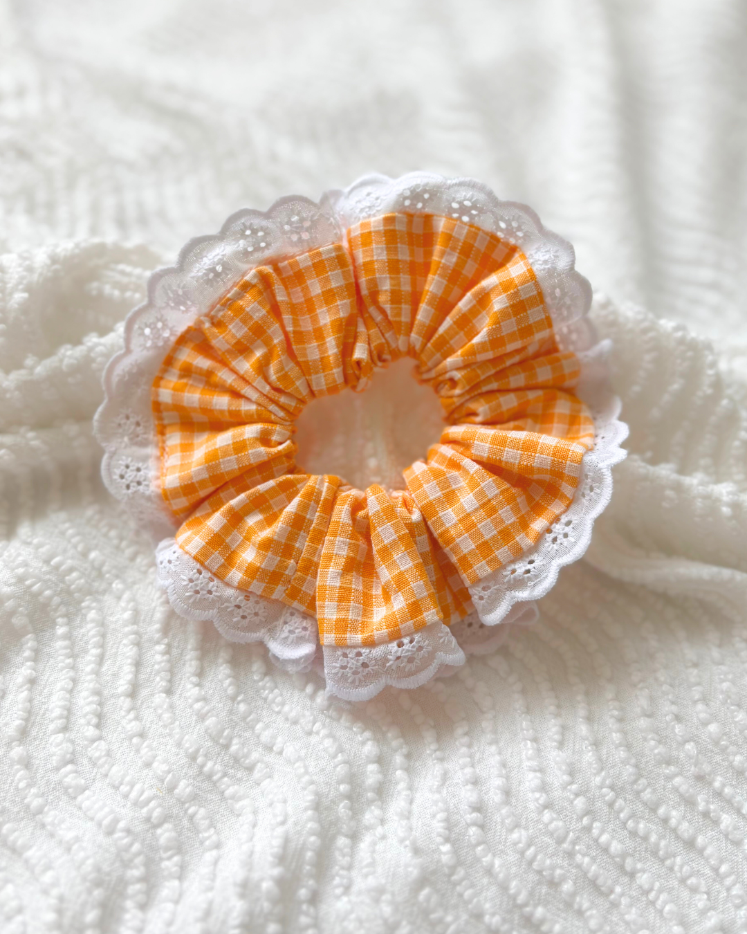 Chouchou dentelle vichy jaune