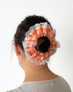 Chouchou dentelle vichy orange