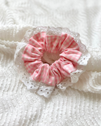 Chouchou dentelle vichy rose clair