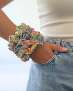 Chouchou vintage fleurs vert