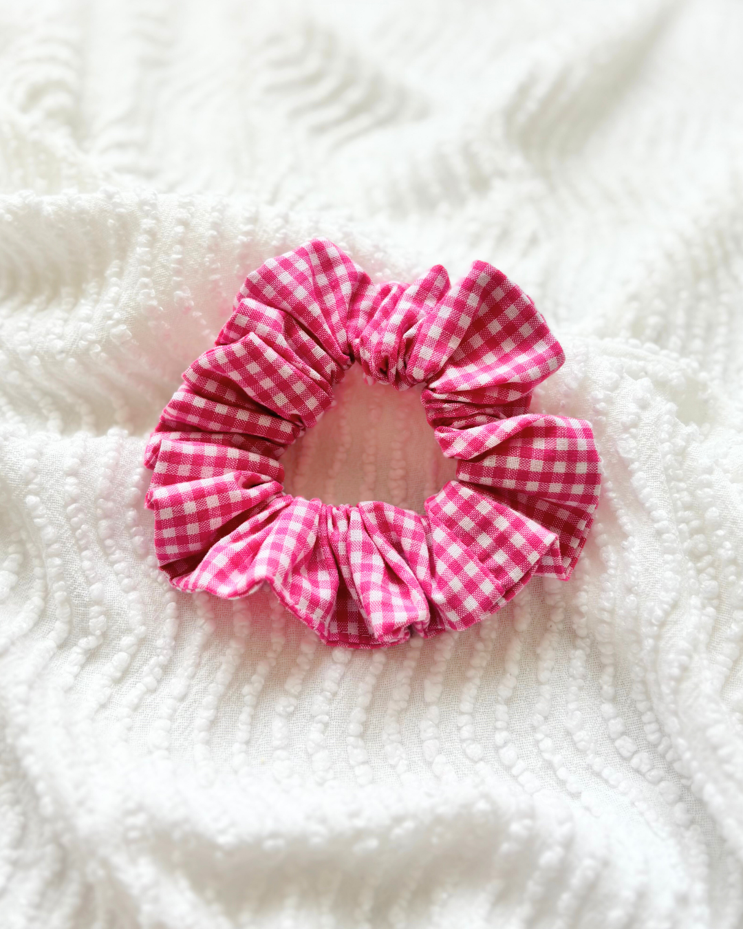 Chouchou vichy rose framboise