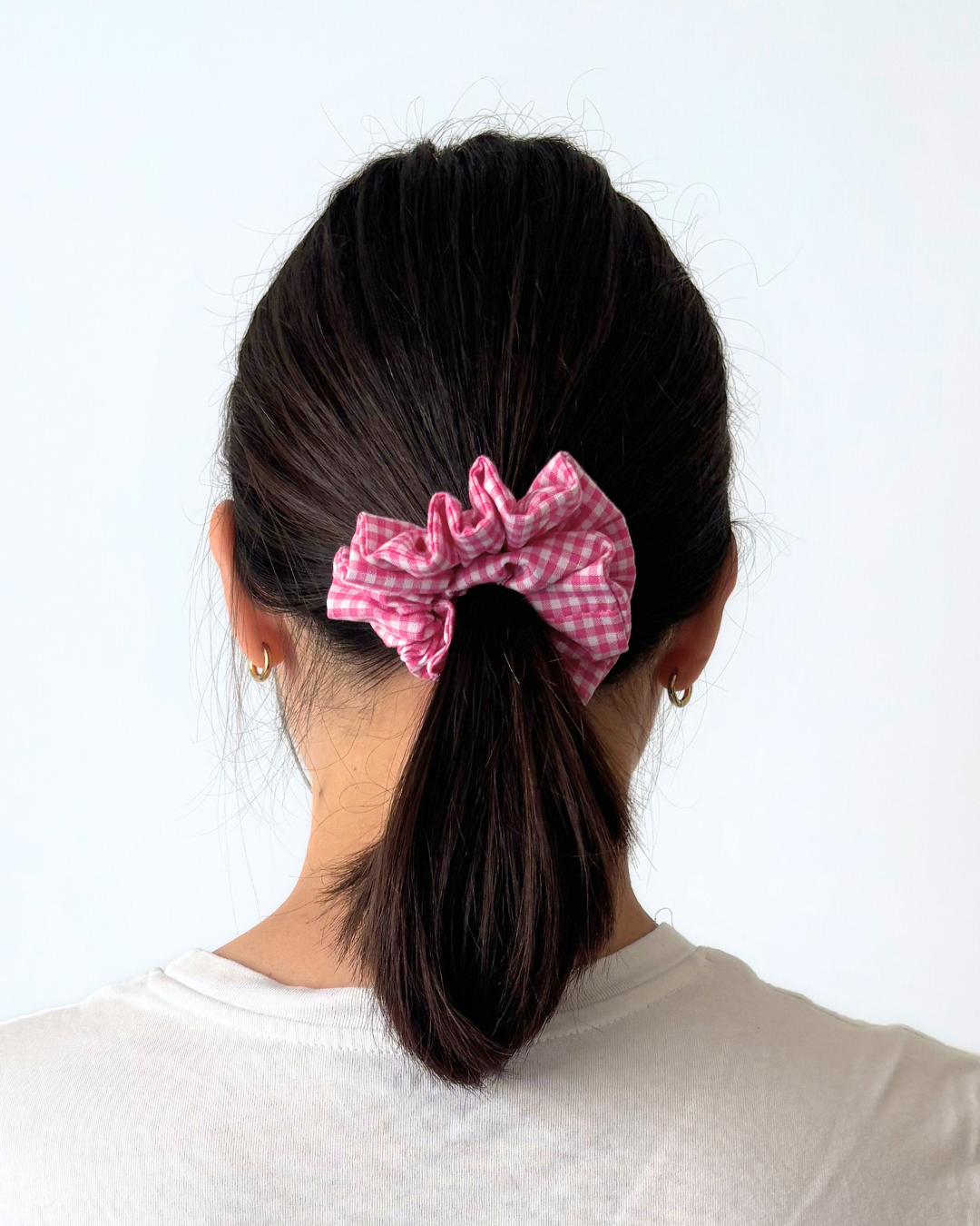 Chouchou vichy rose framboise