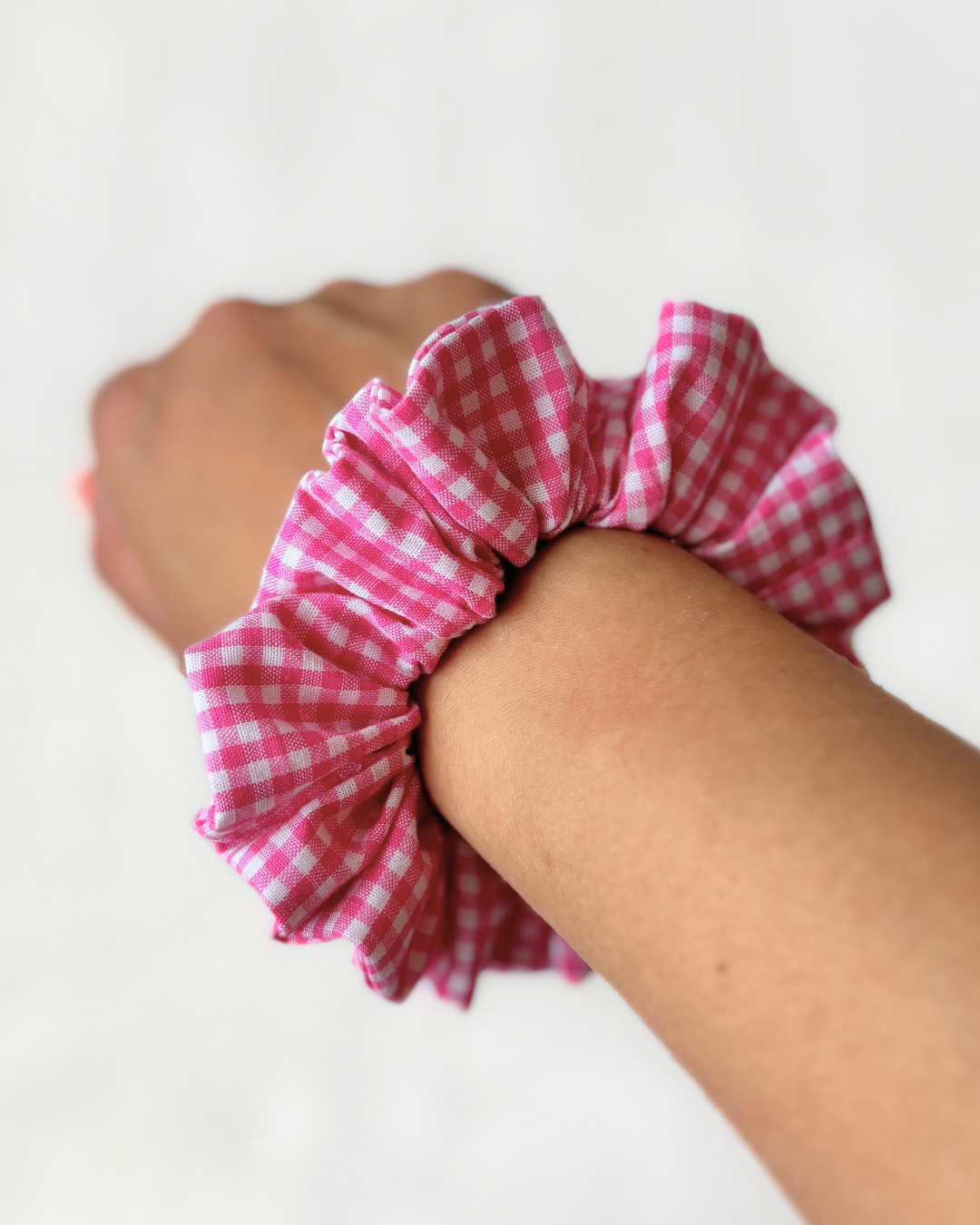 Chouchou vichy rose framboise