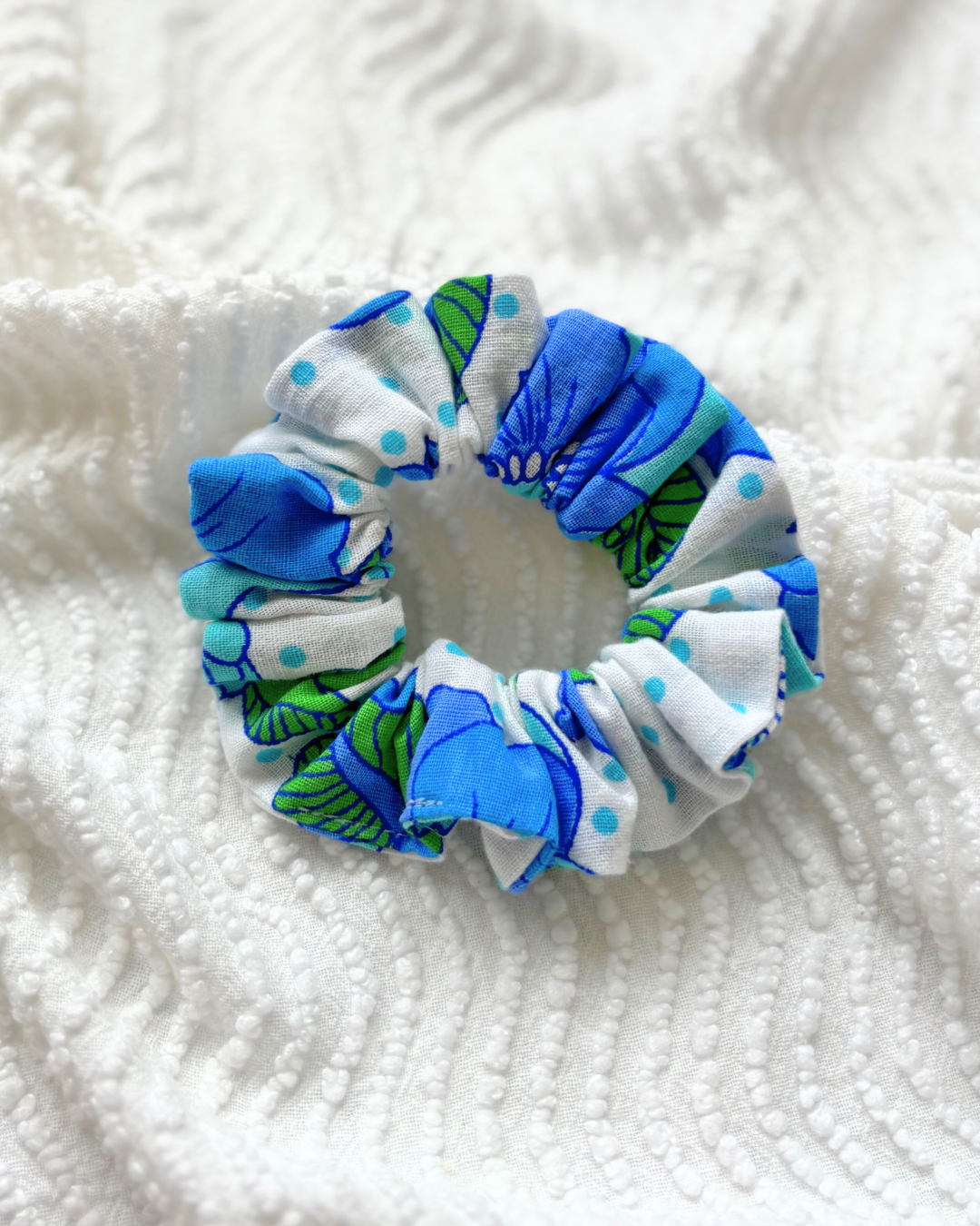 Chouchou vintage fleurs bleu