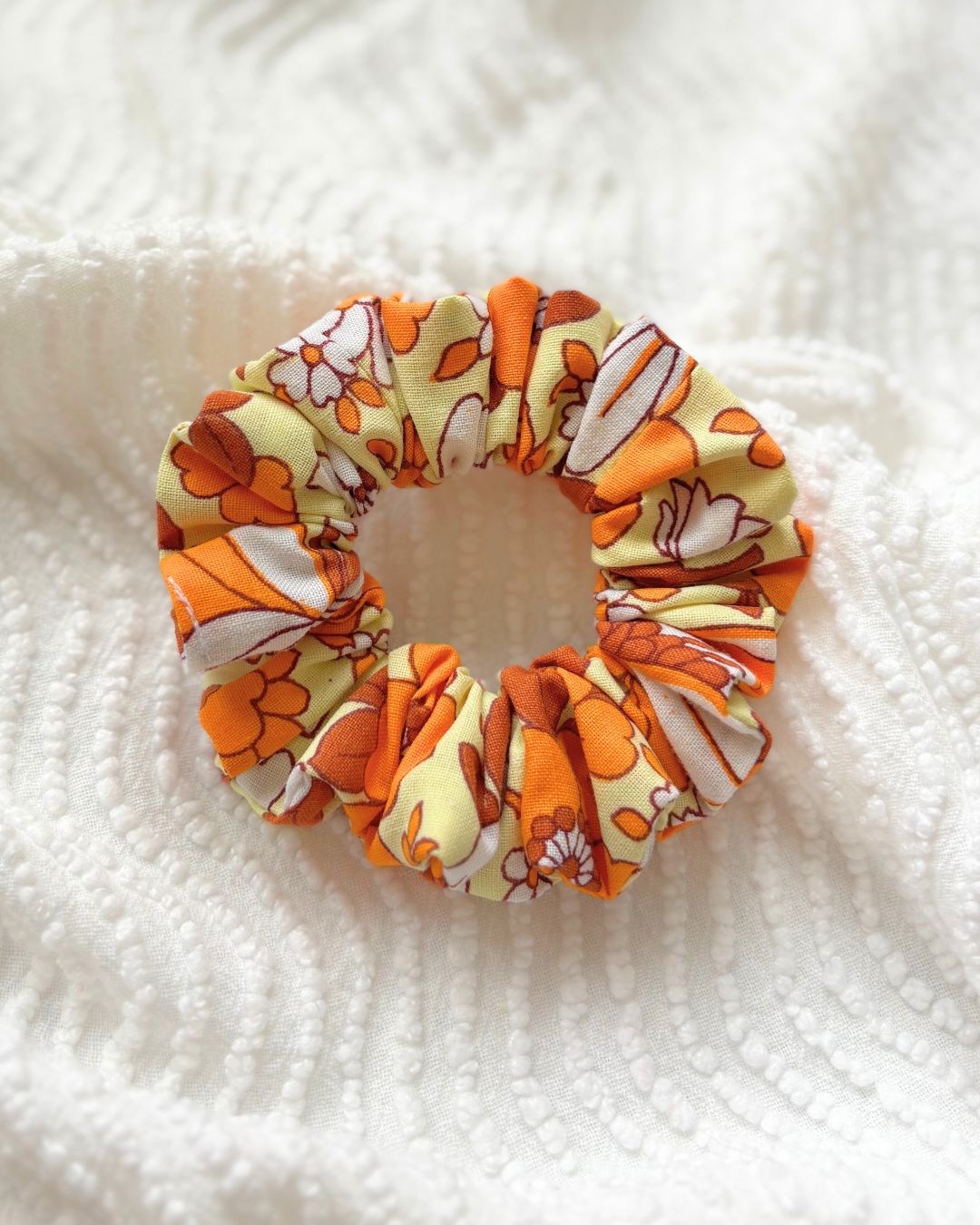 Chouchou vintage fleurs orange