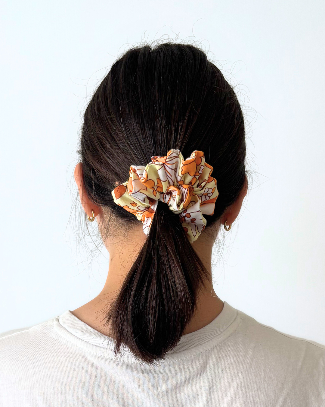 Chouchou vintage fleurs orange