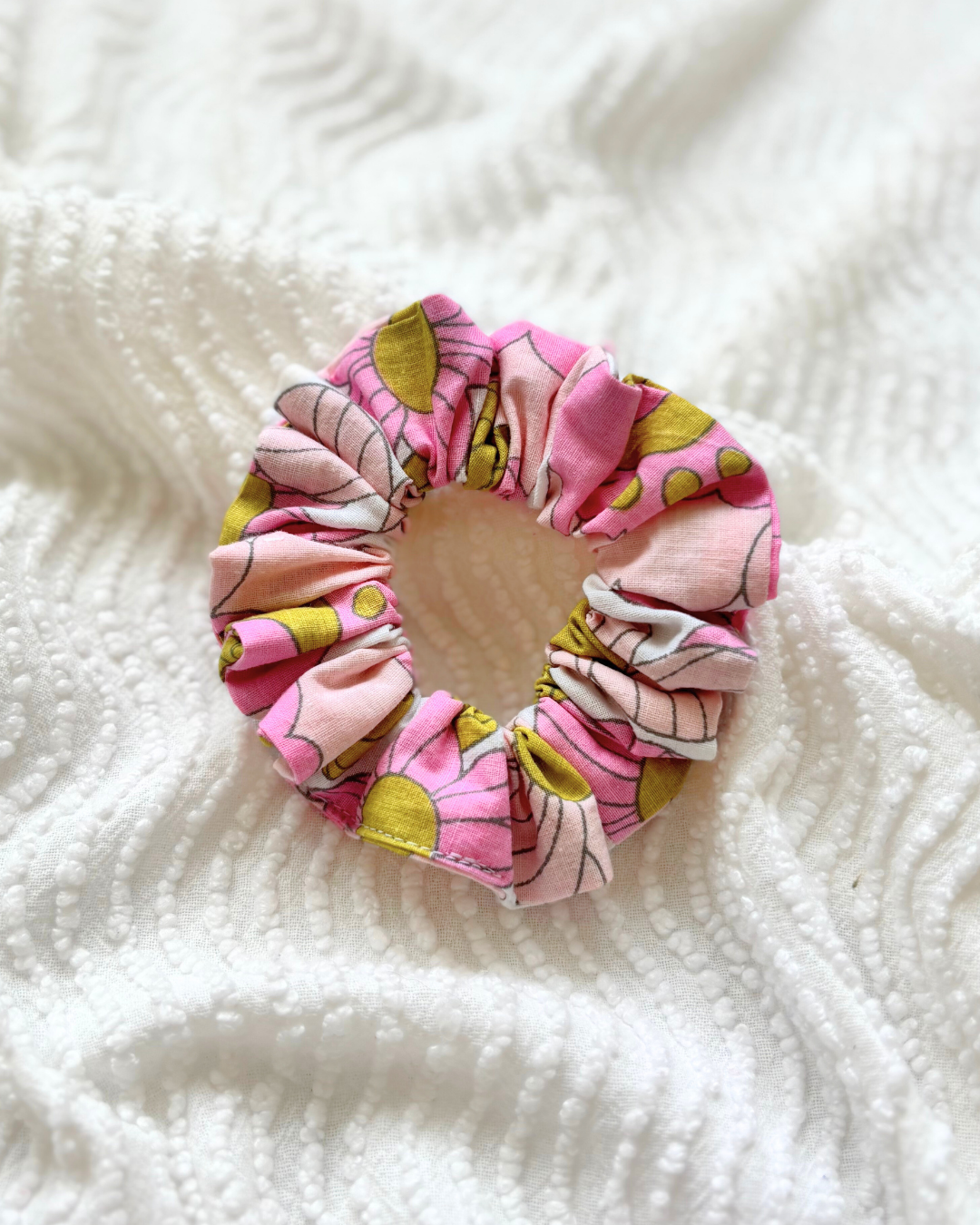 Chouchou vintage fleurs rose