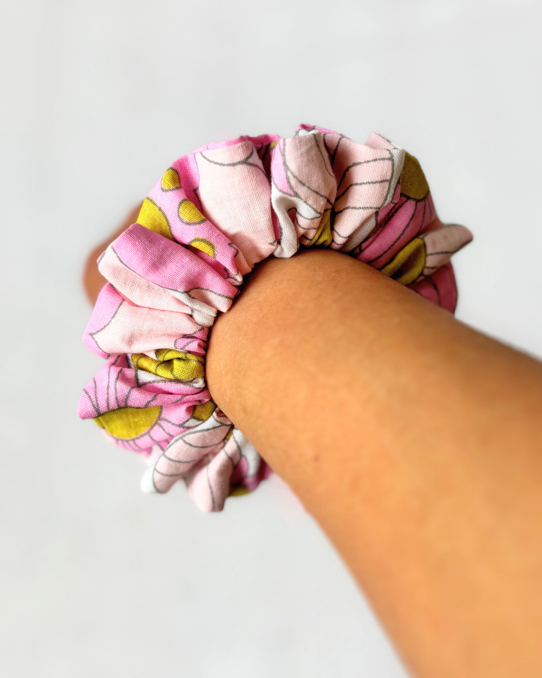 Chouchou vintage fleurs rose