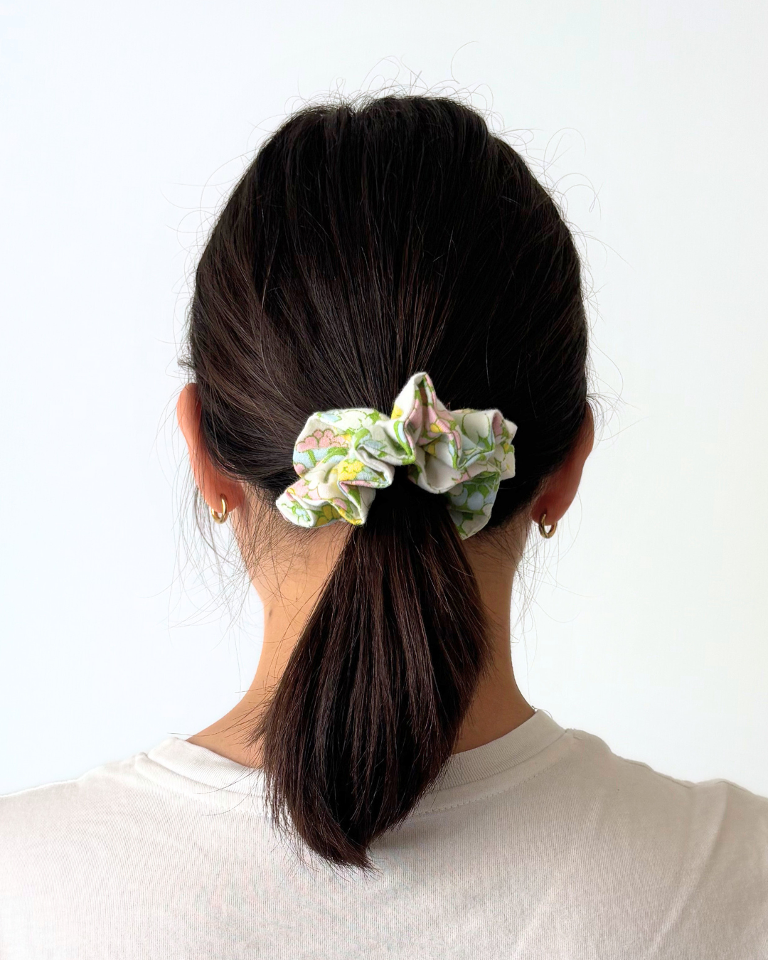 Chouchou vintage fleurs vert